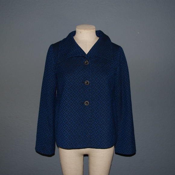 PENDLETON Blue Black Geo Print Tweed Wool Madmen Jacket sz 10 Petite Women's